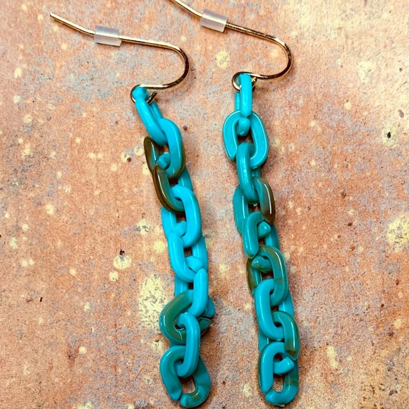 Country Aire Jewelry - Teal Chain Earrings
